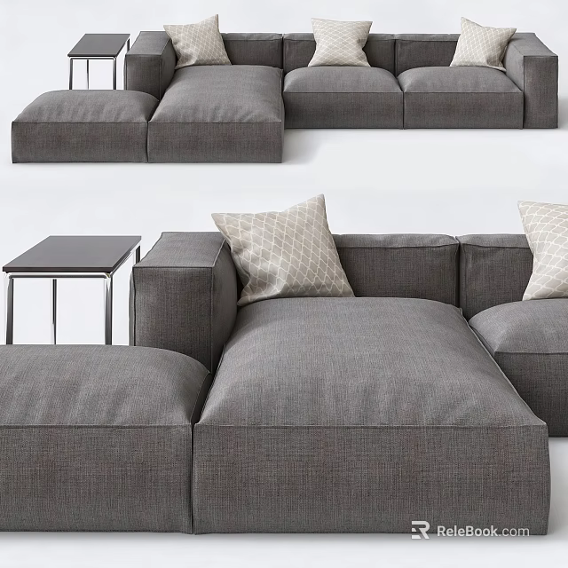 Gray Modern Fabric Sectional Sofa with Decorative Pillows and Comfortable Seating 3d model