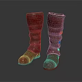 Red High Top Boots With Shiny Metallic Finish Vintage Design And Detailed Stitching