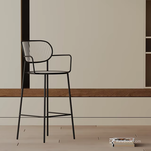 Modern Black Metal Bar Stool With Armrests In Kitchen Bar Area 3d model