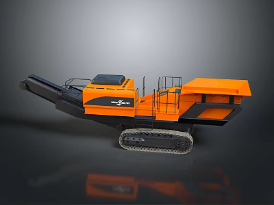 Orange Industrial Tracked Mobile Crusher Equipment With Conveyor And Cabin 3d model