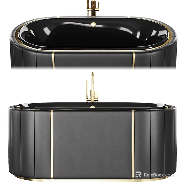Sleek Black Bathtub With Gold Accents And Modern Bathroom Interior Design 3d model 
