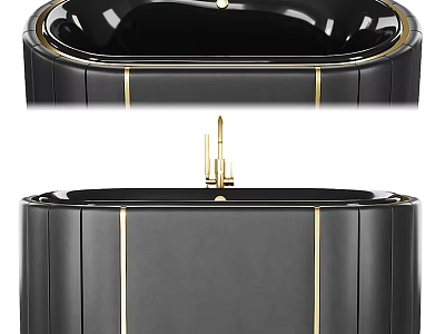 Sleek Black Bathtub With Gold Accents And Modern Bathroom Interior Design 3d model