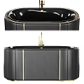 Sleek Black Bathtub With Gold Accents And Modern Bathroom Interior Design