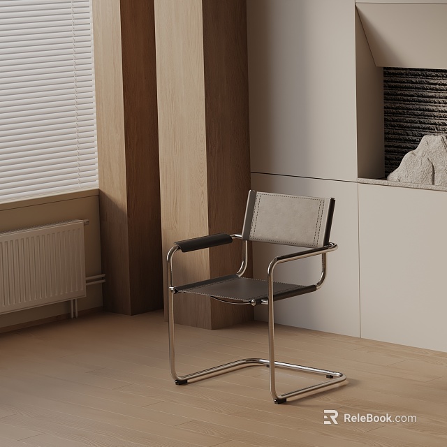 Modern Office Chair With Metal Frame And Leather Seat In Contemporary Interior 3d model 