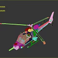 Blue Detailed Helicopter Model With Rotors And Fuselage On Dark Background