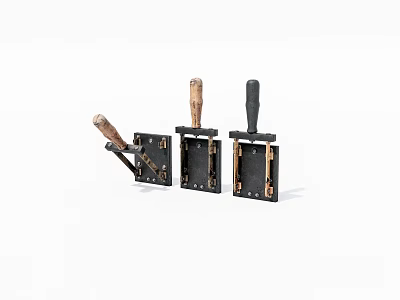 Three Vintage Switch Panels With Wooden Handles And Black Metal Bases For Home Decor 3d model