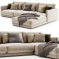 Modern Beige Sectional Sofa With Mixed Decorative Pillows And Soft Throw Blanket 3d model