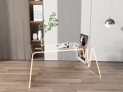 Modern Transparent Glass Coffee Table With Metal Frame In Minimalist Living Room 3d model