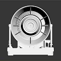 Industrial Machinery Equipment with White Metal Frame and Red Component on Reflective Black Background
