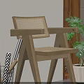 Modern Leisure Chair With Wooden Frame Woven Backrest Armrests And Green Plant
