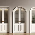 White Arched Double Doors With Ribbed Glass Panels And Gold Handles Interior