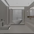 Modern White Toilet In Minimalist Bathroom With Magazines On Lid And Brush