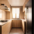 Modern Kitchen Interior With Wooden Cabinets Stainless Steel Appliances And White Countertop