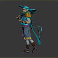 Fantasy Adventure Game Character With Blue Hat Red Hair Turquoise Outfit And Purple Scarf Design