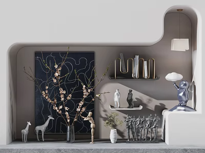 Stylish Decorative Ornament Set with Decorative Branches Deer Figurines Figure Statues Vase and Wall Art 3d model