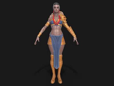 Fantasy Woman in Red Top Blue Skirt with Golden Ornaments and Boots 3d model