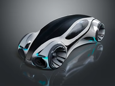 Futuristic Concept Car With Streamlined Design Black Silver Color Unique Wheels And Blue Lighting Elements 3d model