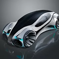 Futuristic Concept Car With Streamlined Design Black Silver Color Unique Wheels And Blue Lighting Elements