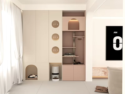 Cozy Modern Home Balcony Interior With Soft Curtains Storage Shelves And Green Plants 3d model