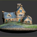 Cute Cottage Model With Blue Roofs Yellow Walls Small Windows And Green Grass