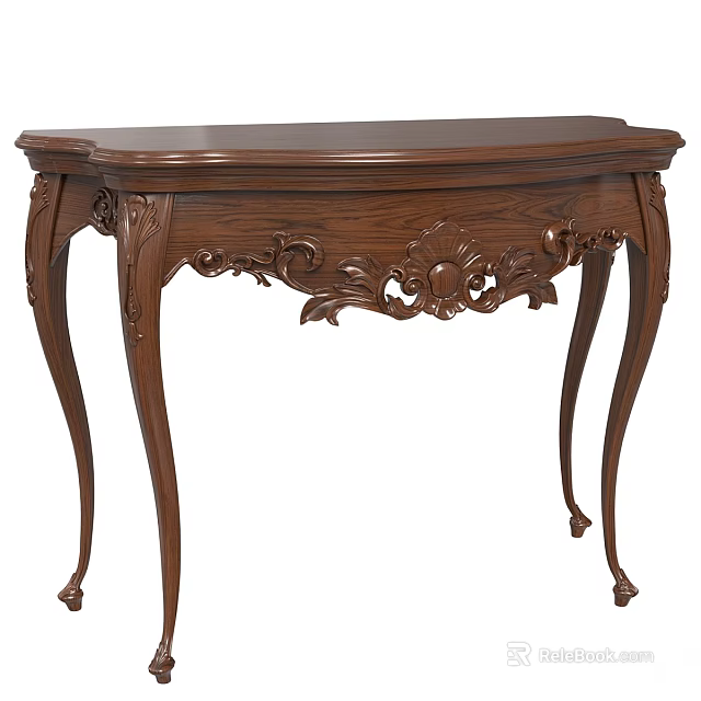 Classical Wooden Console Table With Intricate Carved Floral Details And Curved Legs 3d model 