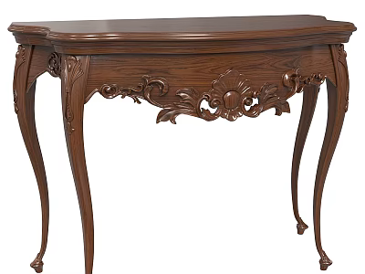 Classical Wooden Console Table With Intricate Carved Floral Details And Curved Legs 3d model