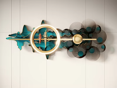 Modern Luxury Metal Wall Decor With Green Gold Circular Geometric Elements 3d model