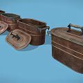 Household Copper Lidded Containers in Various Sizes with Open and Closed Lids