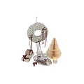 Decorative Ornament Set With White Wreath Red Ribbons Gift Boxes And Christmas Tree Decoration
