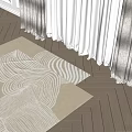 Light Beige Square Rug With Spiral Pattern On Wooden Floor In Natural Light