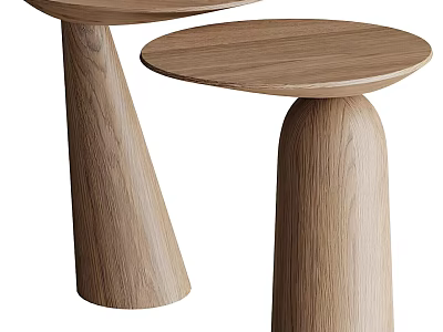 Wooden Tea Table And Chairs With Round Tabletop And Unique Tapered Cylindrical Legs 3d model