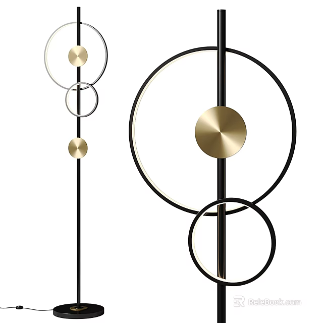 Modern Minimalist Floor Lamp With Circular Rings And Gold Black Accents 3d model 