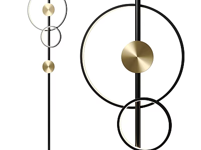 Modern Minimalist Floor Lamp With Circular Rings And Gold Black Accents 3d model