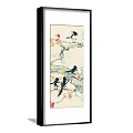 Classic Chinese Animal Ink Painting Scroll with Black Birds on Branches Red Yellow Autumn Leaves