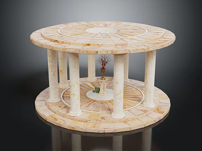 Circular Stone Platform Structure With Columns And Central Decorative Plant 3d model