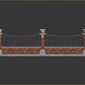 Brick Pillar Iron Railings 3D Model With White Top Decorations