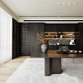 Modern Tea Room With Dark Wood Furniture And Tea Sets