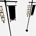Chinese Style Decorative Outdoor Lights With Traditional Lanterns And Yellow Banners
