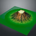 Modern 3D Volcano Model with Square Base Green Surrounding and Textured Landscape 3d model