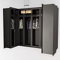 Black Open Wardrobe Modern Design Interior With Hanging Rods Shelves And Clothes