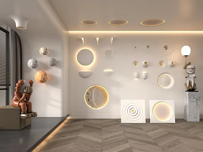 Stylish Modern Wall Lamps With Various Artistic Designs And Illuminated Features In Interior 3d model