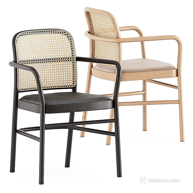 Contemporary Dining Chairs With Woven Backrest Black And Light Wood Frames 3d model 
