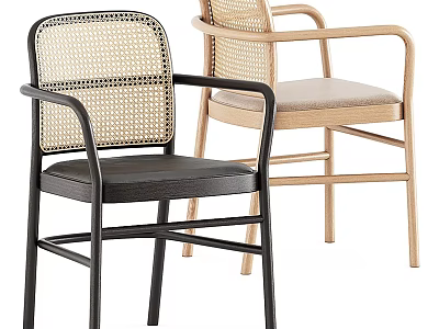 Contemporary Dining Chairs With Woven Backrest Black And Light Wood Frames 3d model
