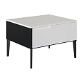 Double Bed With Modern Bedside Table Featuring White Top Black Cabinet And Slim Legs 3d model