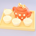 Cartoon Tableware Tea Set Teapot Cup 3d model