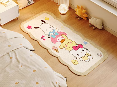 Shaped Cartoon Patterned Carpet for Cozy Bedroom with Plush Toys and Soft Design 3d model