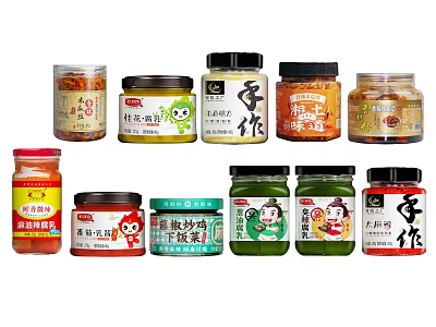 Assorted Traditional Chinese Condiment Jars With Different Flavors Labels And Packaging 3d model