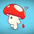 Cute Cartoon Mushroom With Red Cap White Spots And Hearts On Blue Background