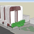Modern Commercial Complex With White And Red Striped Curved Facade Design 3d model