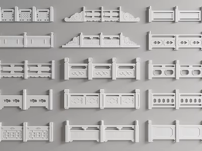 Various Decorative Railing Designs Featuring Intricate Patterns And Architectural Styles 3d model